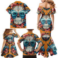 Day of Dead Skull Family Matching Mermaid Dress and Hawaiian Shirt Sugar Skull Butterfly - Wonder Print Shop