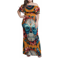 Day of Dead Skull Family Matching Off Shoulder Maxi Dress and Hawaiian Shirt Sugar Skull Butterfly - Wonder Print Shop