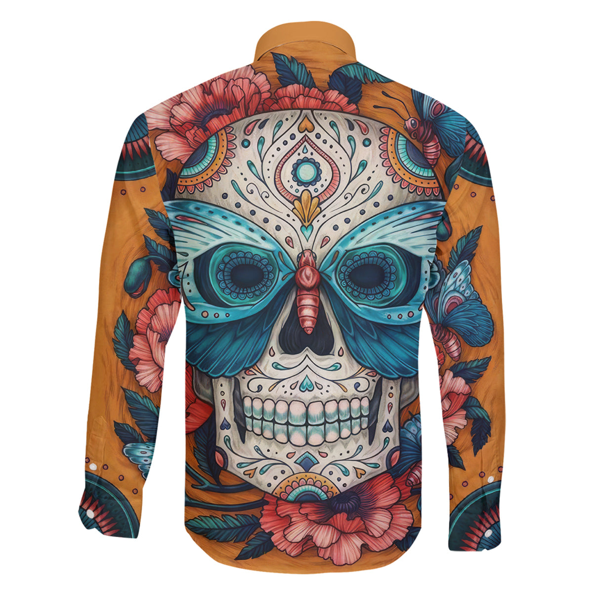 Day of Dead Skull Family Matching Off Shoulder Short Dress and Hawaiian Shirt Sugar Skull Butterfly - Wonder Print Shop