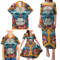 Day of Dead Skull Family Matching Puletasi Dress and Hawaiian Shirt Sugar Skull Butterfly - Wonder Print Shop