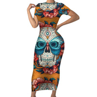 Day of Dead Skull Family Matching Short Sleeve Bodycon Dress and Hawaiian Shirt Sugar Skull Butterfly - Wonder Print Shop