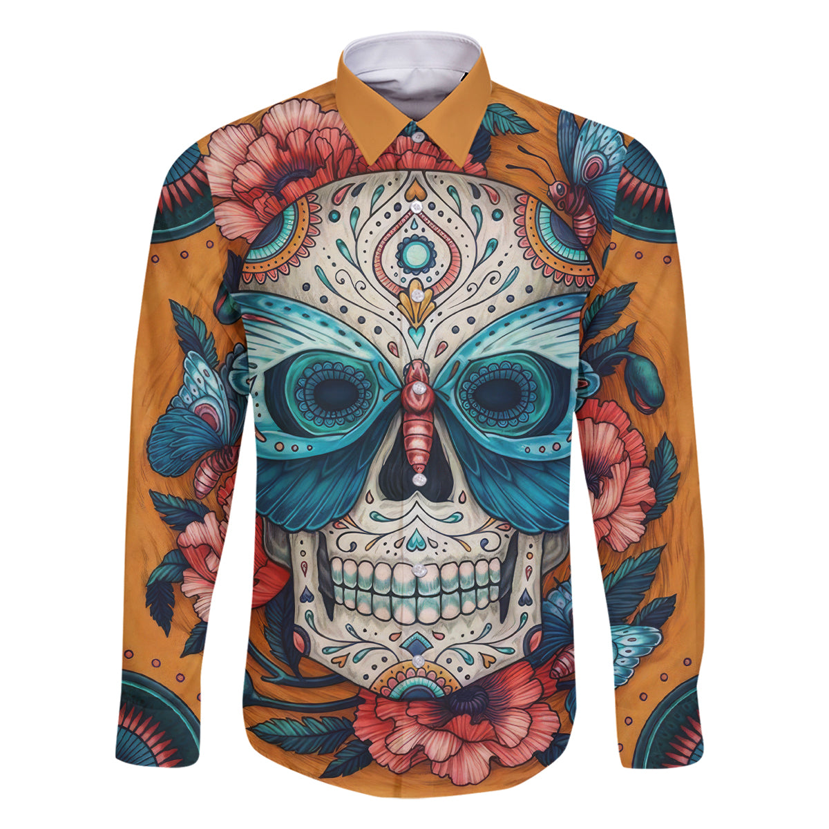 Day of Dead Skull Family Matching Summer Maxi Dress and Hawaiian Shirt Sugar Skull Butterfly - Wonder Print Shop