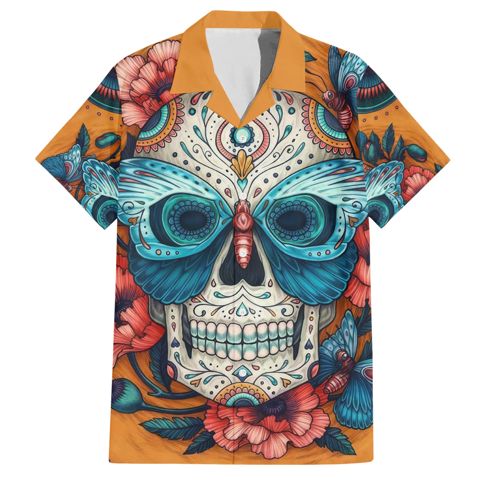 Day of Dead Skull Hawaiian Shirt Sugar Skull Butterfly - Wonder Print Shop