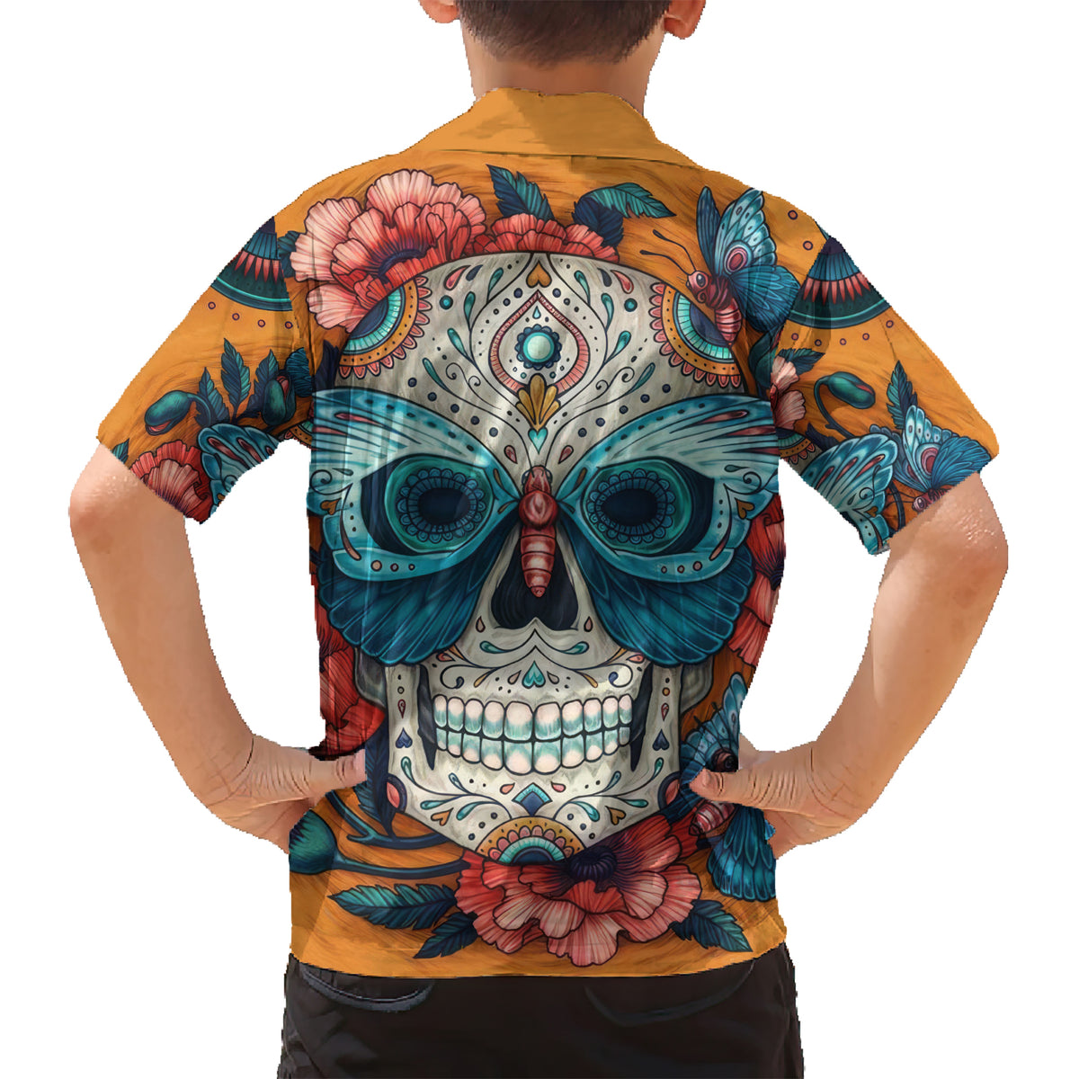 Day of Dead Skull Hawaiian Shirt Sugar Skull Butterfly - Wonder Print Shop
