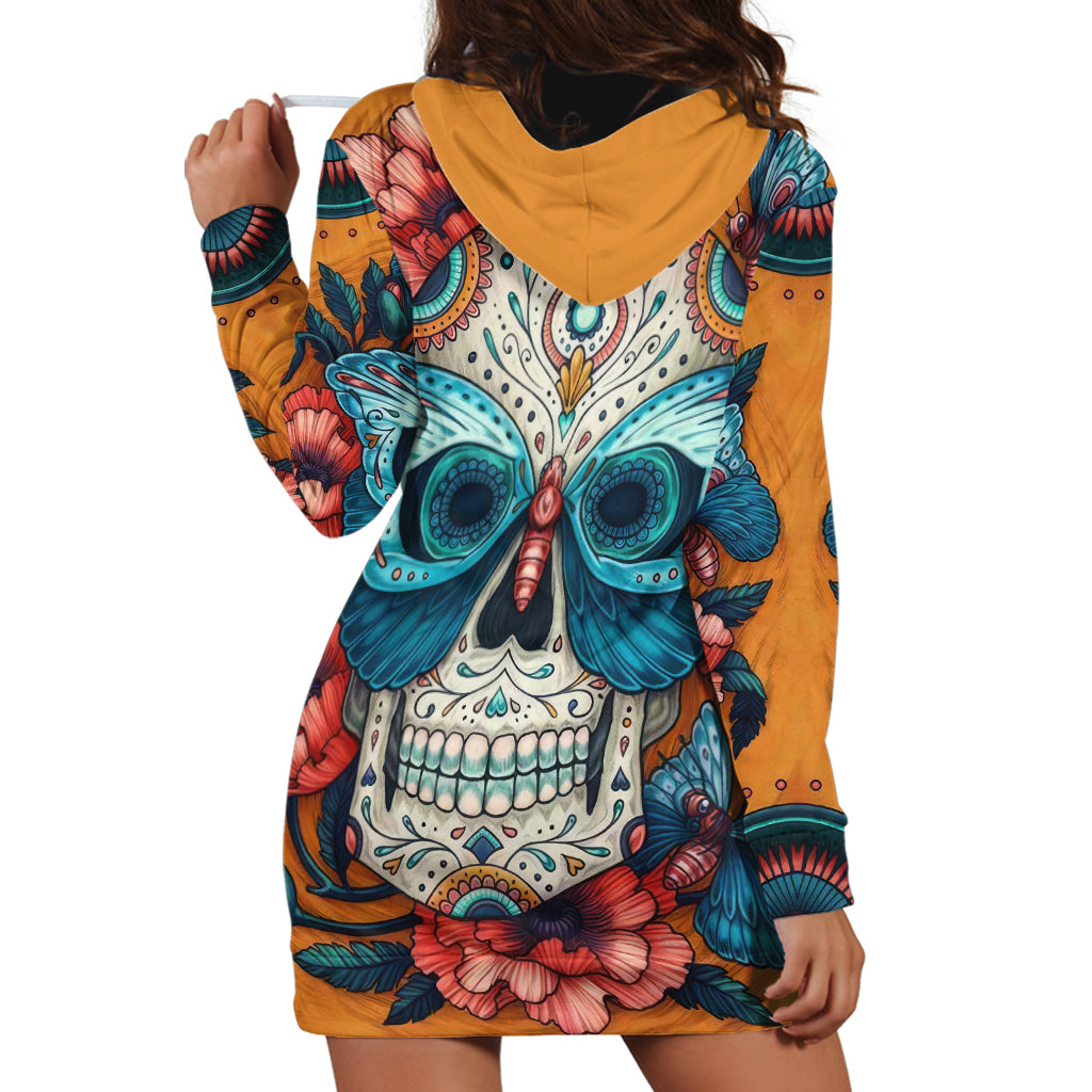 Day of Dead Skull Hoodie Dress Sugar Skull Butterfly - Wonder Print Shop