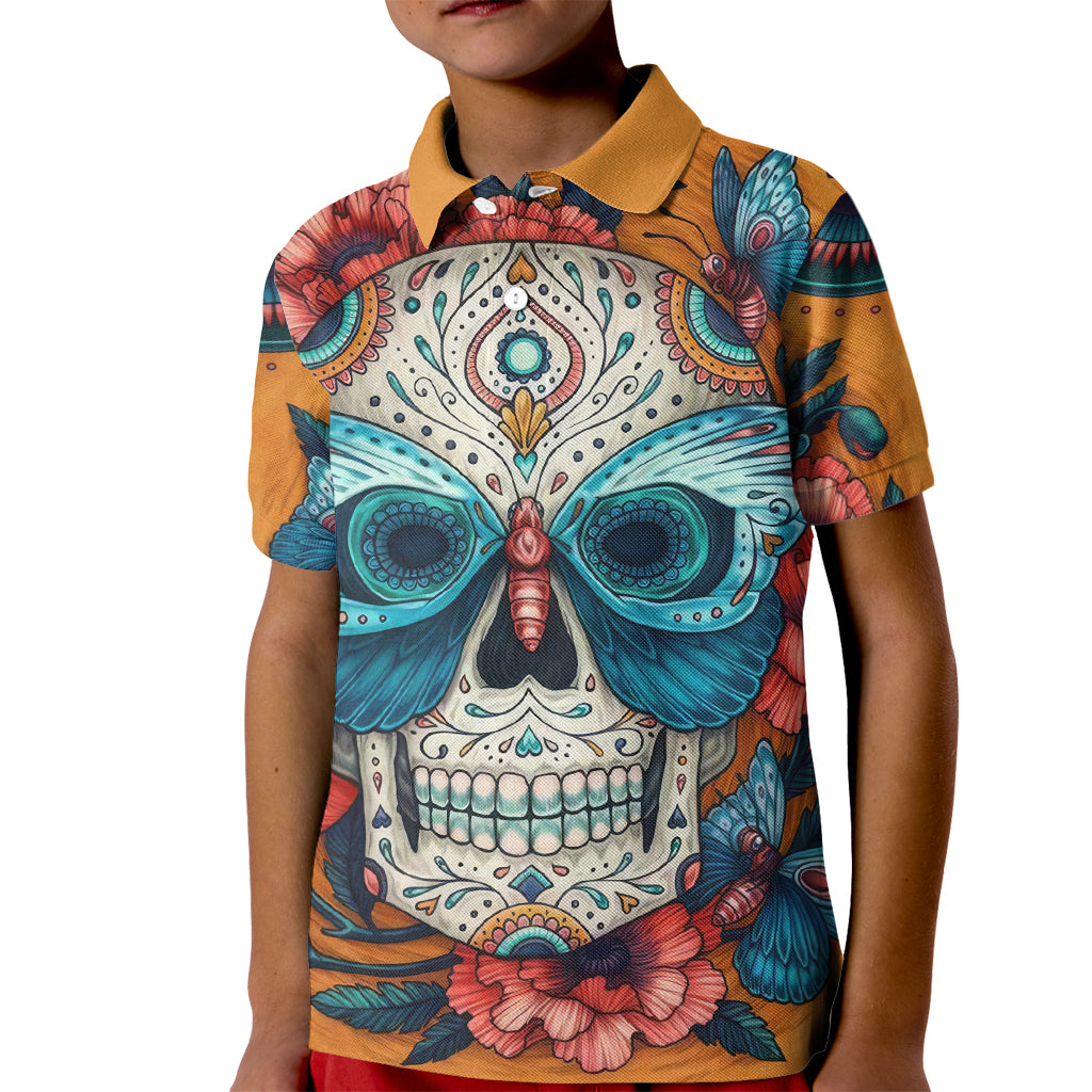 Day of Dead Skull Kid Polo Shirt Sugar Skull Butterfly - Wonder Print Shop
