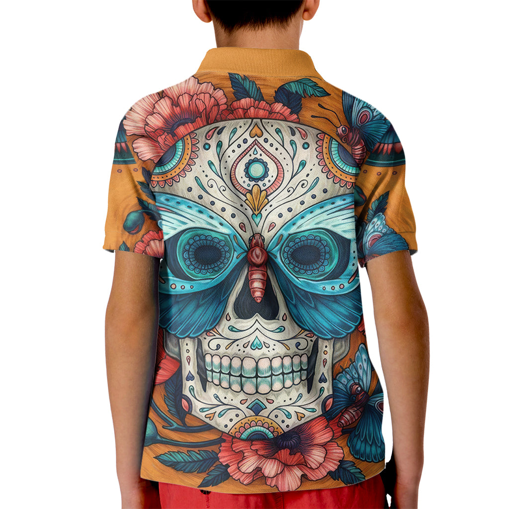 Day of Dead Skull Kid Polo Shirt Sugar Skull Butterfly - Wonder Print Shop