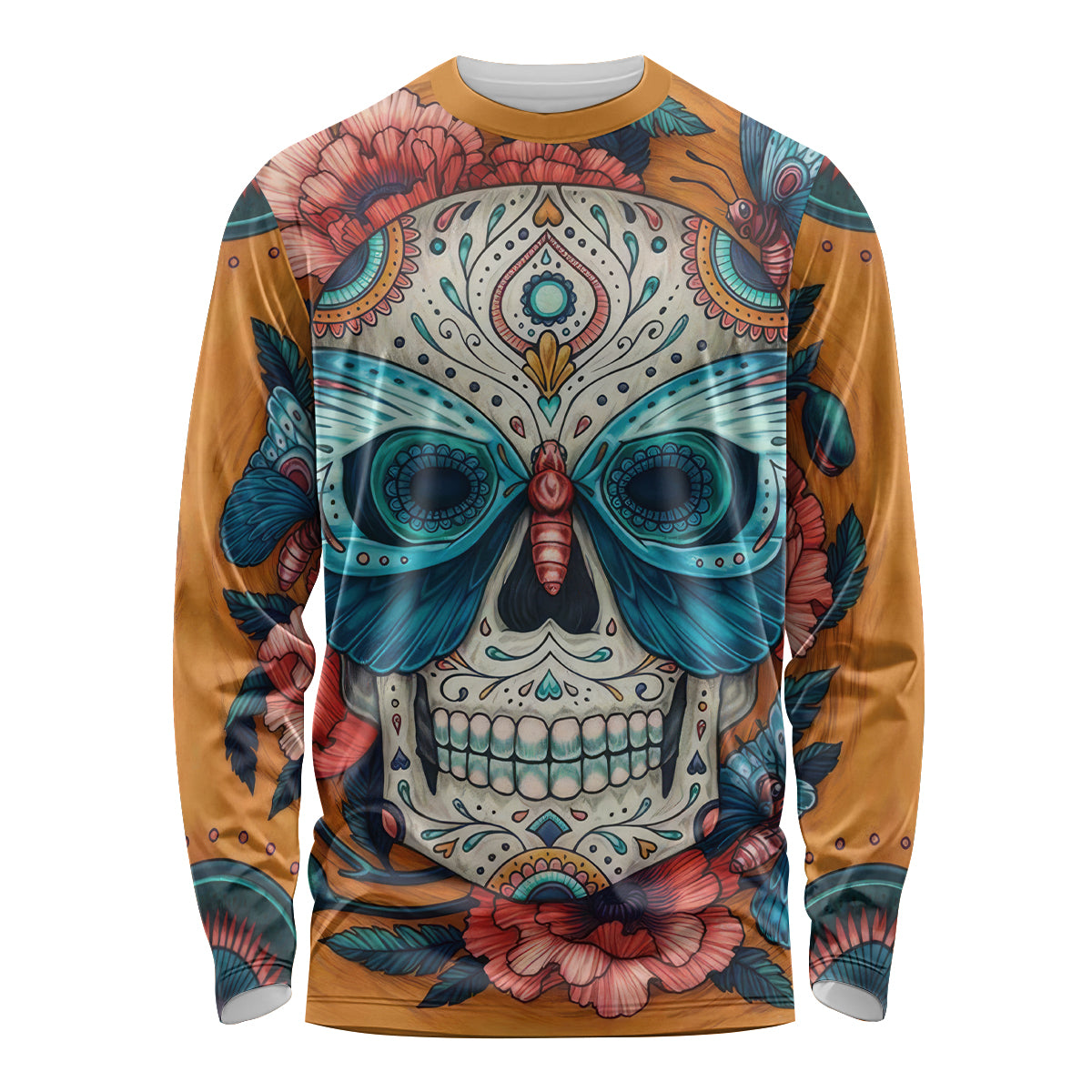 Day of Dead Skull Long Sleeve Shirt Sugar Skull Butterfly - Wonder Print Shop