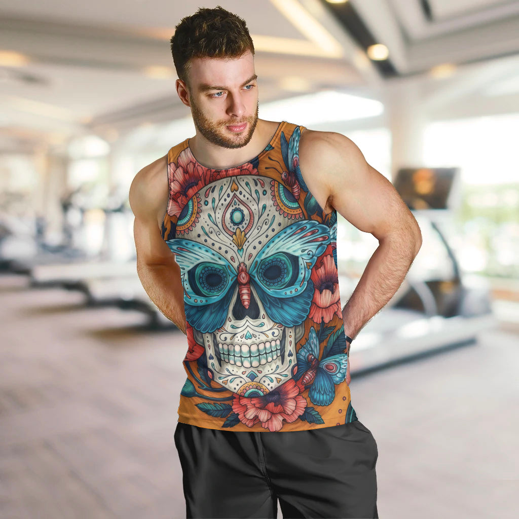 Day of Dead Skull Men Tank Top Sugar Skull Butterfly - Wonder Print Shop