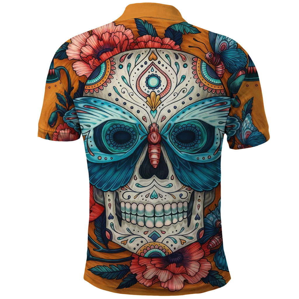 Day of Dead Skull Polo Shirt Sugar Skull Butterfly - Wonder Print Shop