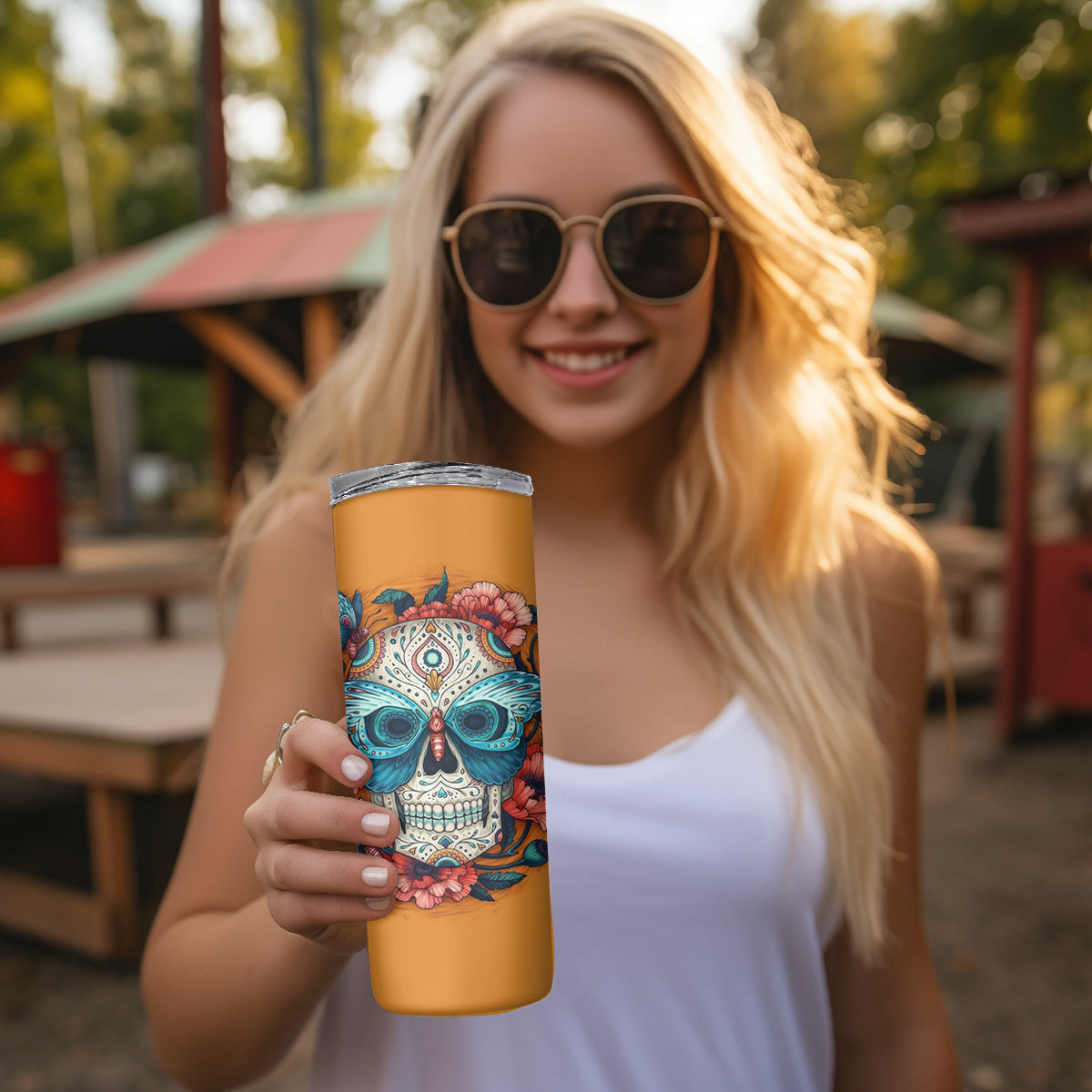 Day of Dead Skull Skinny Tumbler Sugar Skull Butterfly - Wonder Print Shop