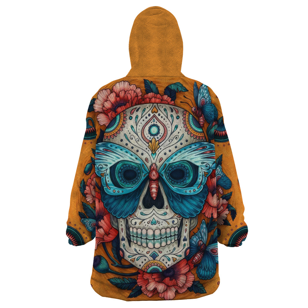 Day of Dead Skull Wearable Blanket Hoodie Sugar Skull Butterfly - Wonder Print Shop