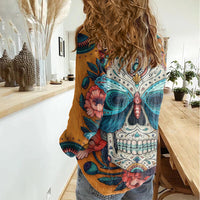 Day of Dead Skull Women Casual Shirt Sugar Skull Butterfly - Wonder Print Shop