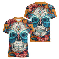 Day of Dead Skull Women V Neck T Shirt Sugar Skull Butterfly - Wonder Print Shop