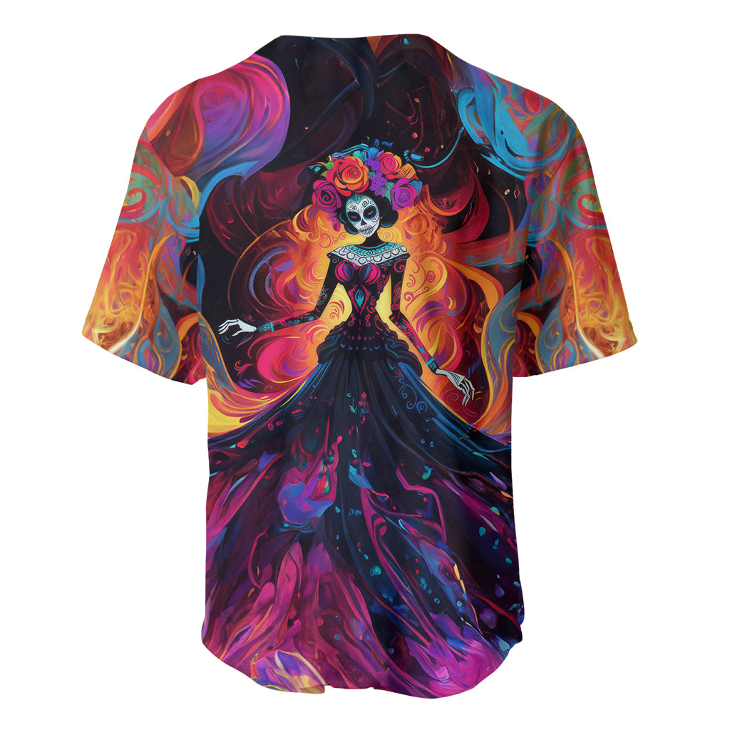 Day of Dead Lady Baseball Jersey Sugar Skull Flame Lady - Wonder Print Shop