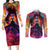 Day of Dead Lady Couples Matching Long Sleeve Bodycon Dress and Long Sleeve Button Shirt Sugar Skull Flame Lady - Wonder Print Shop