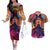 Day of Dead Lady Couples Matching Off The Shoulder Long Sleeve Dress and Hawaiian Shirt Sugar Skull Flame Lady - Wonder Print Shop