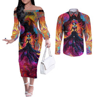 day-of-dead-lady-couples-matching-off-the-shoulder-long-sleeve-dress-and-long-sleeve-button-shirt-sugar-skull-flame-lady