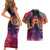 Day of Dead Lady Couples Matching Short Sleeve Bodycon Dress and Hawaiian Shirt Sugar Skull Flame Lady - Wonder Print Shop