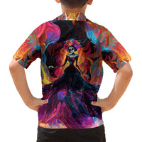Day of Dead Lady Family Matching Long Sleeve Bodycon Dress and Hawaiian Shirt Sugar Skull Flame Lady - Wonder Print Shop