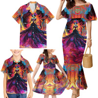 Day of Dead Lady Family Matching Mermaid Dress and Hawaiian Shirt Sugar Skull Flame Lady - Wonder Print Shop