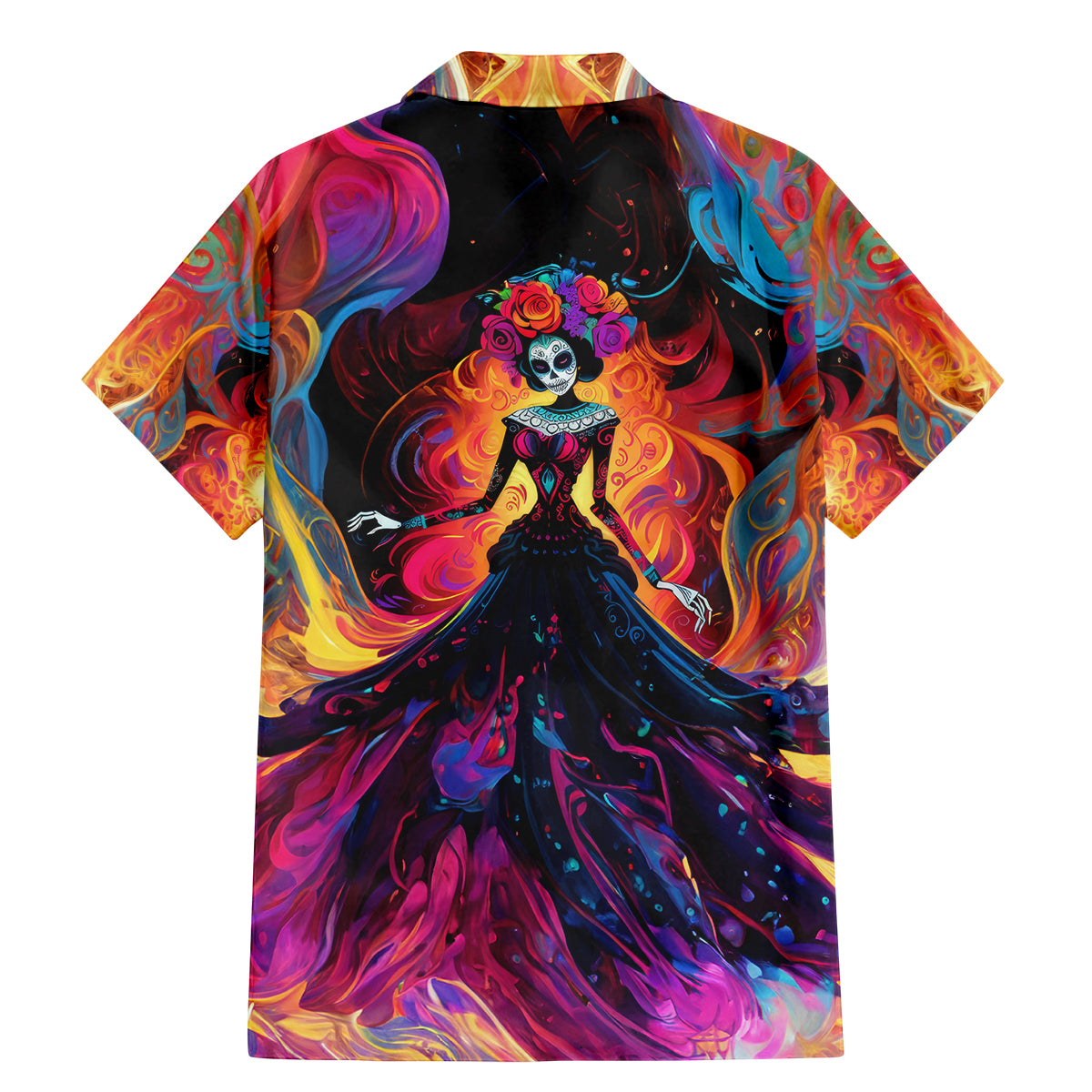 Day of Dead Lady Family Matching Mermaid Dress and Hawaiian Shirt Sugar Skull Flame Lady - Wonder Print Shop