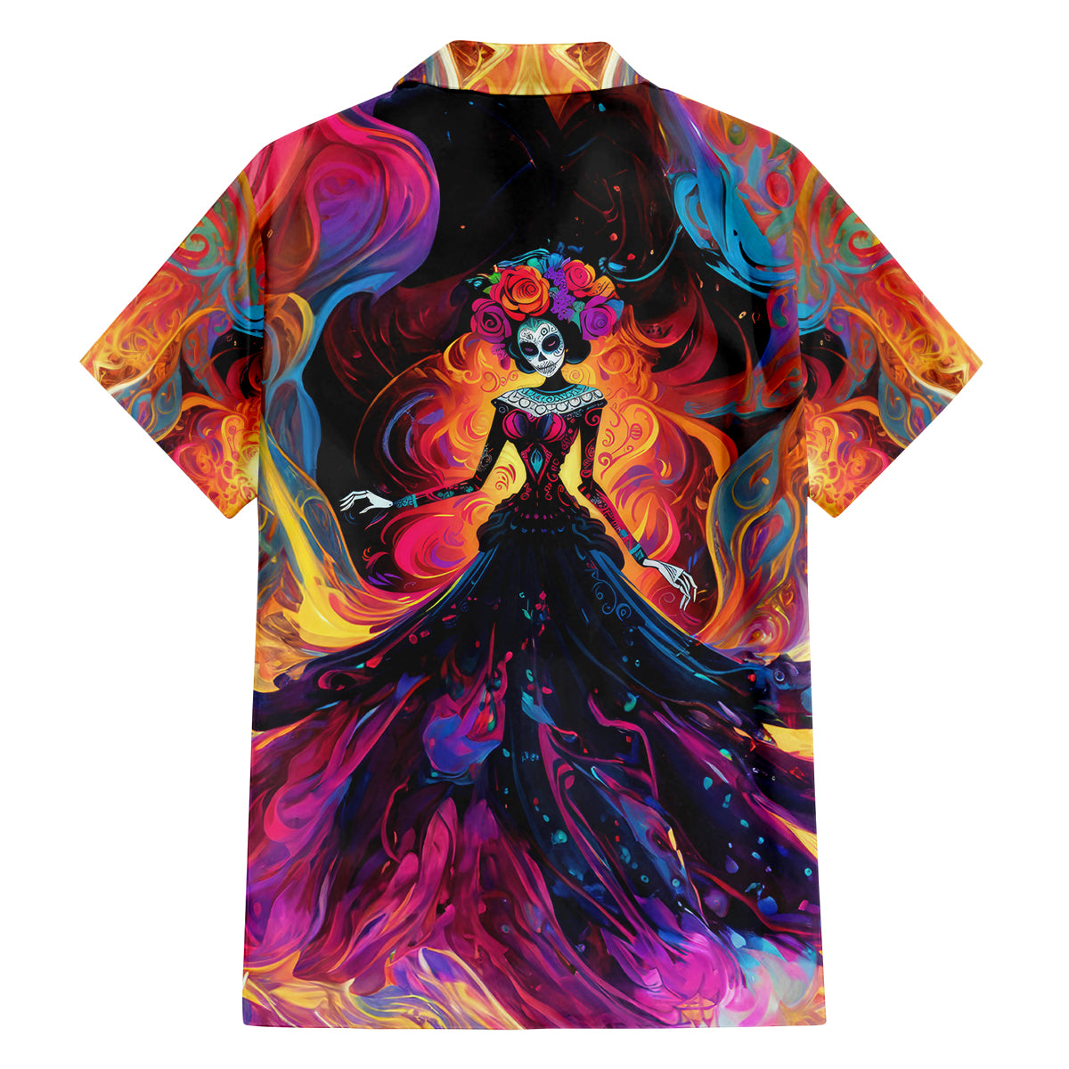 Day of Dead Lady Family Matching Puletasi Dress and Hawaiian Shirt Sugar Skull Flame Lady - Wonder Print Shop