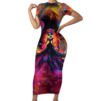 Day of Dead Lady Family Matching Short Sleeve Bodycon Dress and Hawaiian Shirt Sugar Skull Flame Lady - Wonder Print Shop