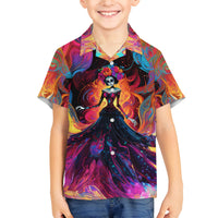 Day of Dead Lady Family Matching Tank Maxi Dress and Hawaiian Shirt Sugar Skull Flame Lady - Wonder Print Shop