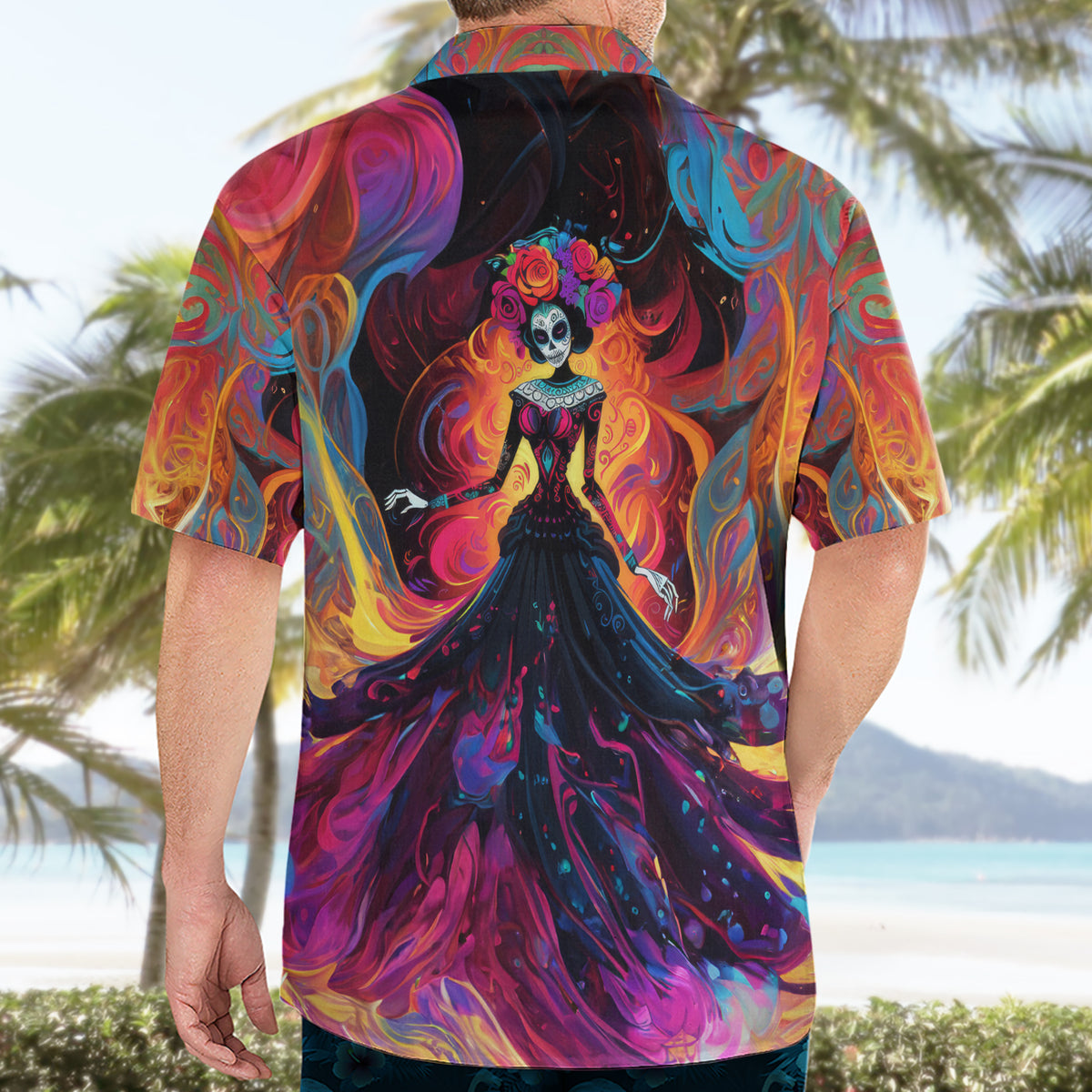 Day of Dead Lady Hawaiian Shirt Sugar Skull Flame Lady - Wonder Print Shop