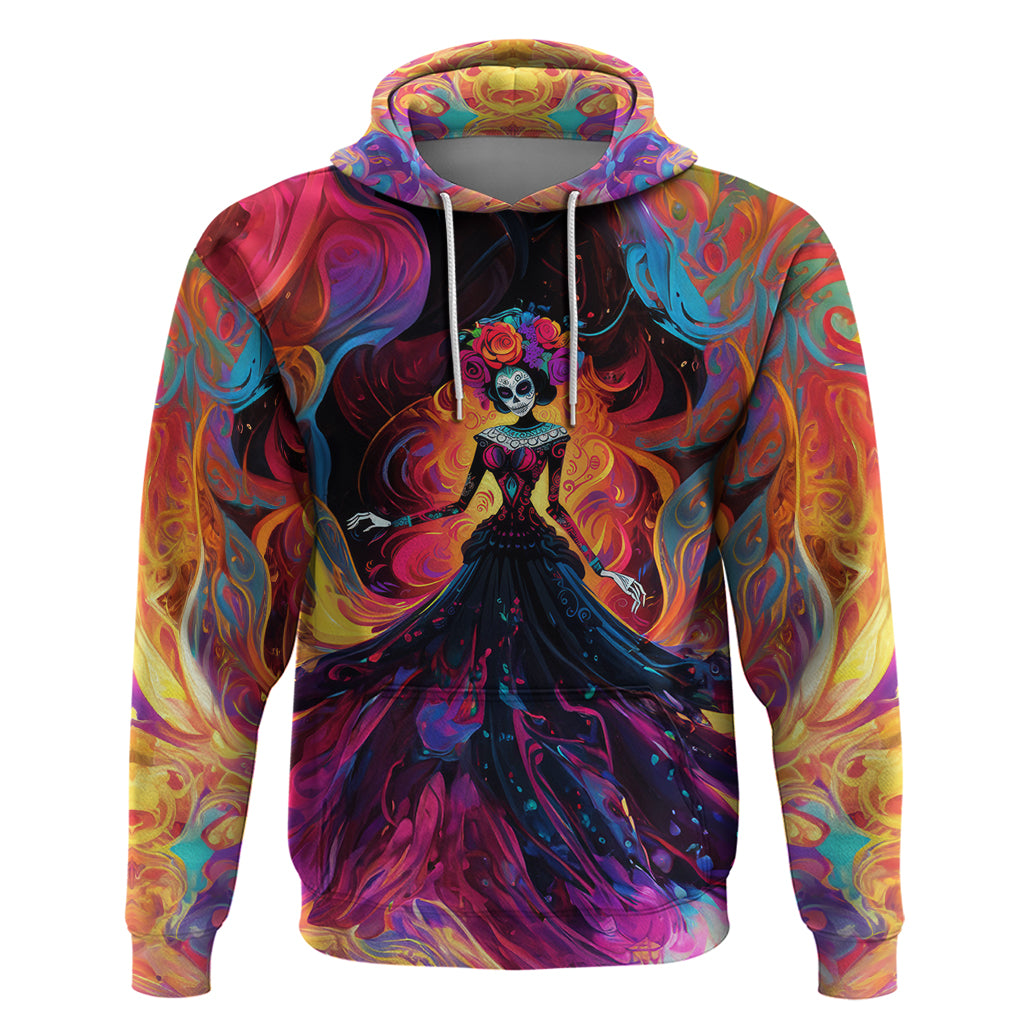 Day of Dead Lady Hoodie Sugar Skull Flame Lady - Wonder Print Shop