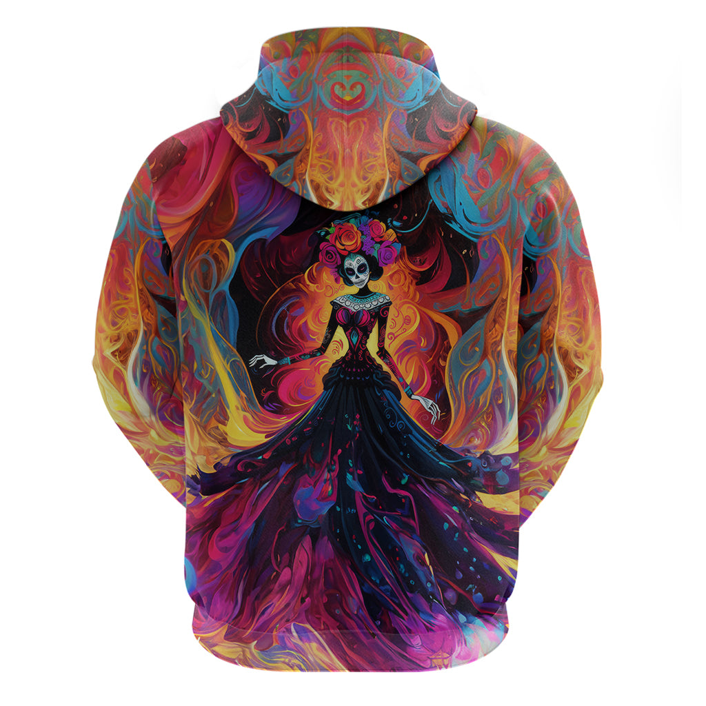 Day of Dead Lady Hoodie Sugar Skull Flame Lady - Wonder Print Shop