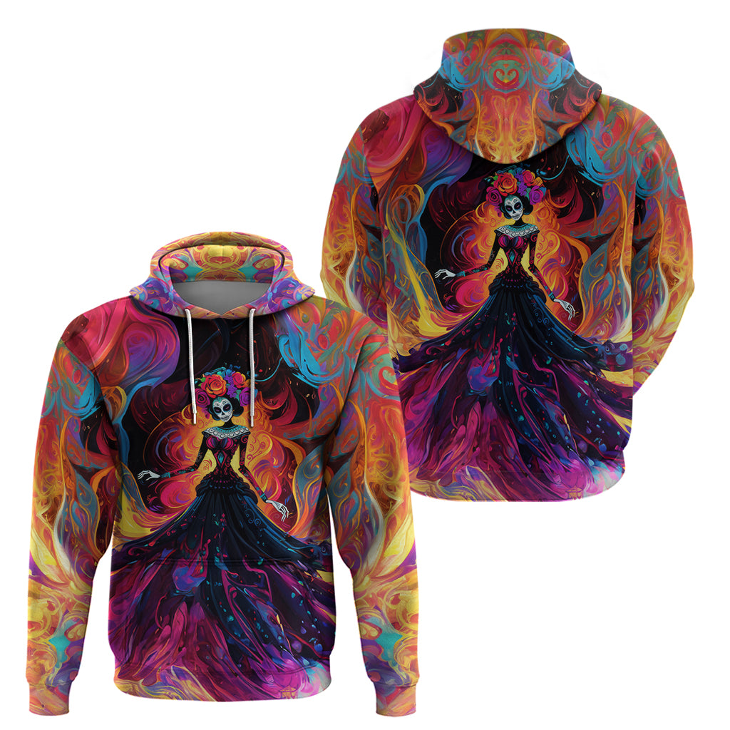 Day of Dead Lady Hoodie Sugar Skull Flame Lady - Wonder Print Shop