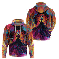 Day of Dead Lady Hoodie Sugar Skull Flame Lady - Wonder Print Shop
