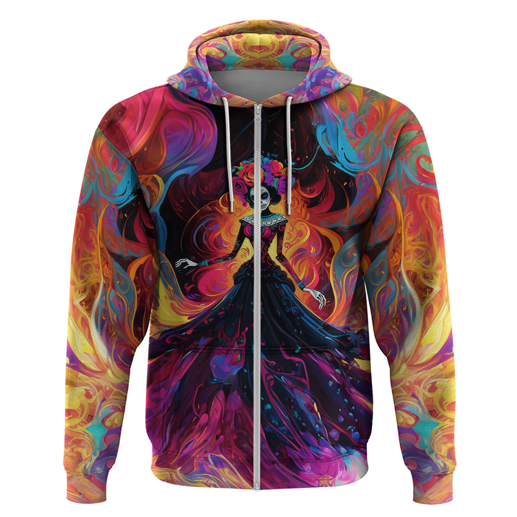 Day of Dead Lady Hoodie Sugar Skull Flame Lady - Wonder Print Shop