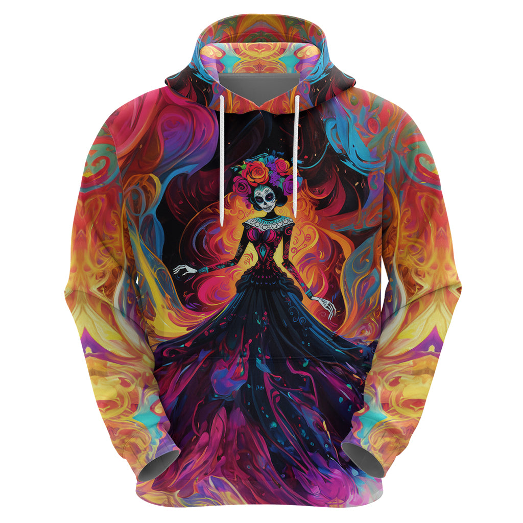 Day of Dead Lady Hoodie Sugar Skull Flame Lady - Wonder Print Shop
