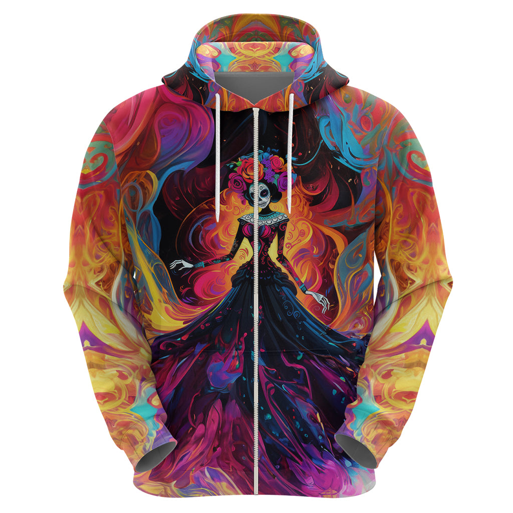 Day of Dead Lady Hoodie Sugar Skull Flame Lady - Wonder Print Shop