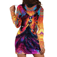 Day of Dead Lady Hoodie Dress Sugar Skull Flame Lady - Wonder Print Shop