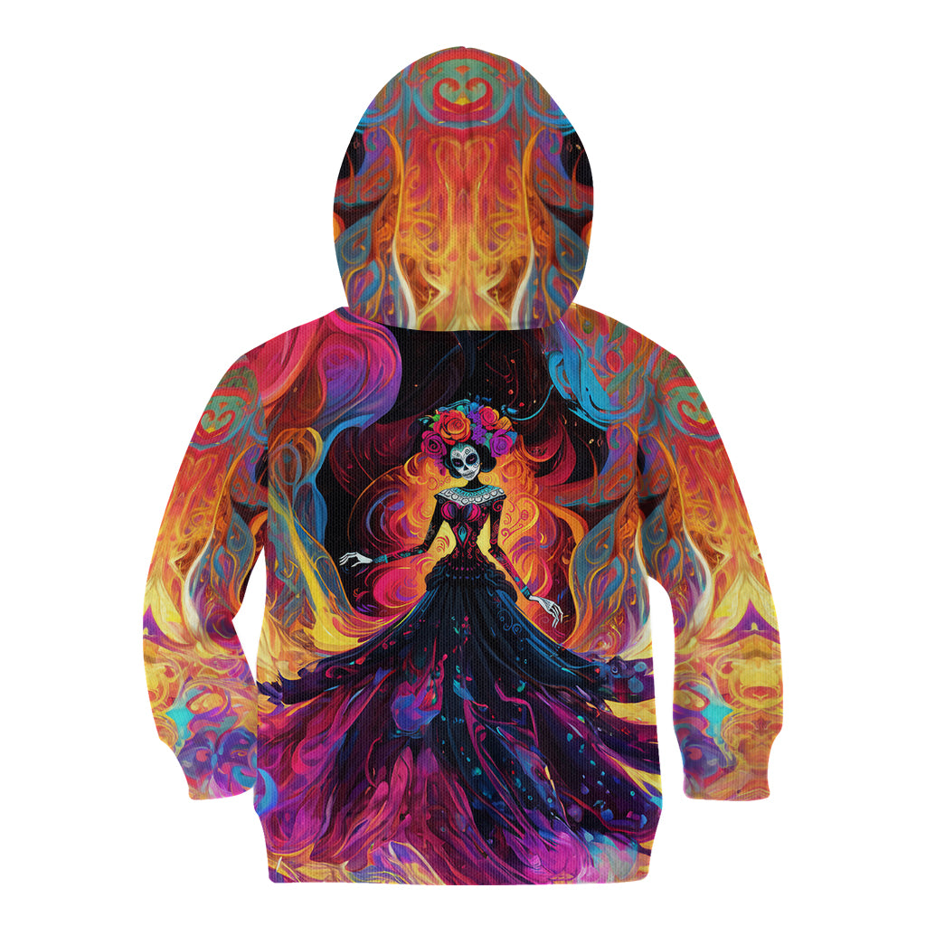 Day of Dead Lady Kid Hoodie Sugar Skull Flame Lady - Wonder Print Shop