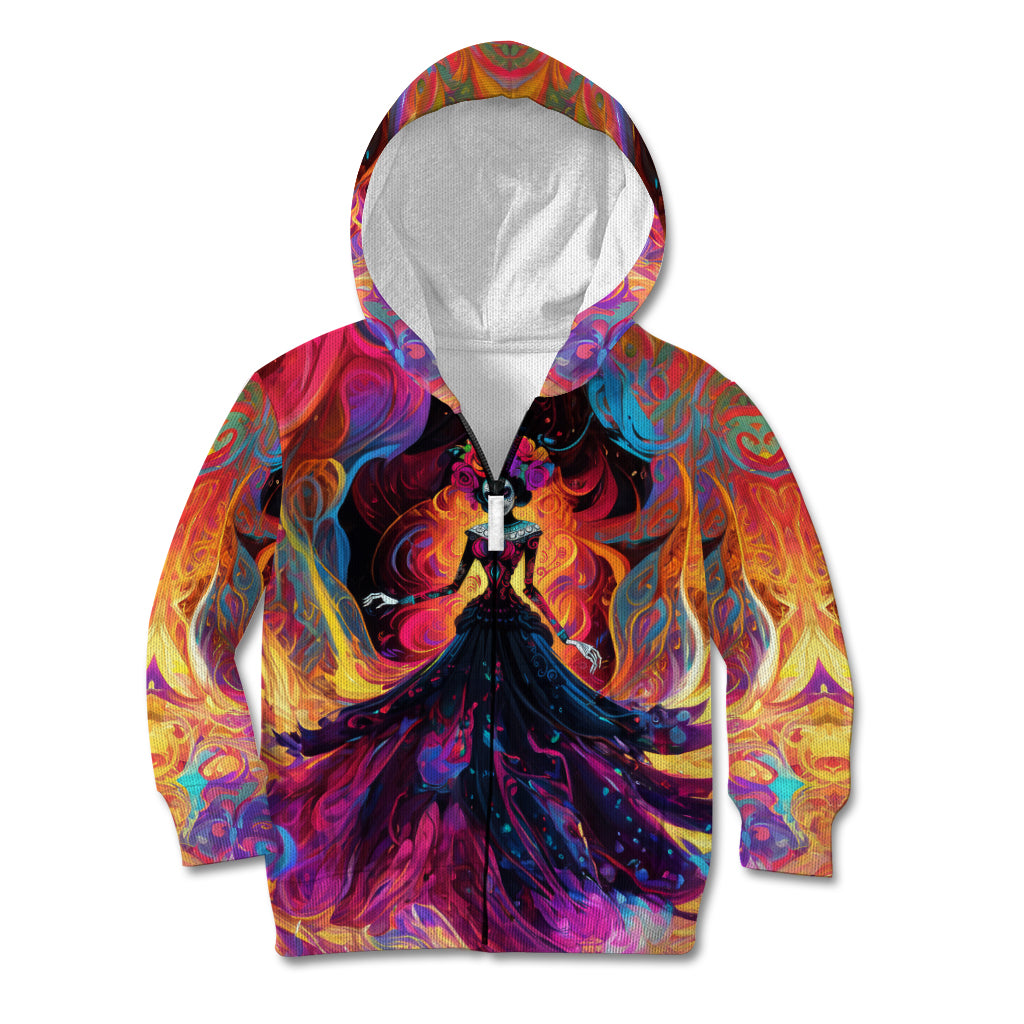 Day of Dead Lady Kid Hoodie Sugar Skull Flame Lady - Wonder Print Shop