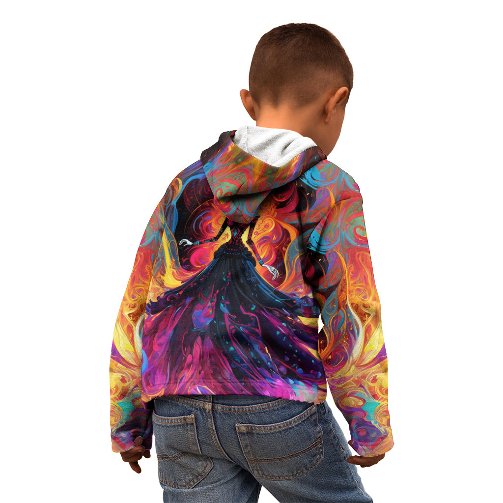 Day of Dead Lady Kid Hoodie Sugar Skull Flame Lady - Wonder Print Shop