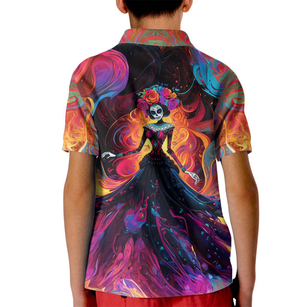 Day of Dead Lady Kid Polo Shirt Sugar Skull Flame Lady - Wonder Print Shop