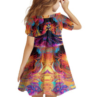 Day of Dead Lady Kid Short Sleeve Dress Sugar Skull Flame Lady - Wonder Print Shop