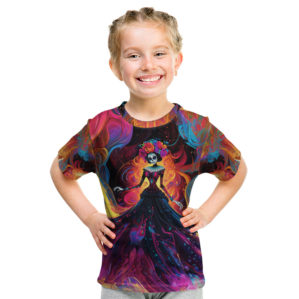 Day of Dead Lady Kid T Shirt Sugar Skull Flame Lady - Wonder Print Shop