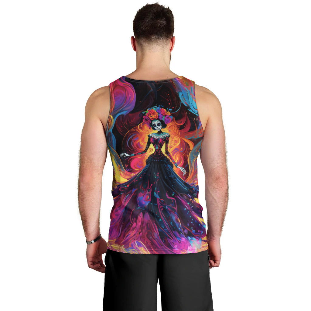 Day of Dead Lady Men Tank Top Sugar Skull Flame Lady - Wonder Print Shop