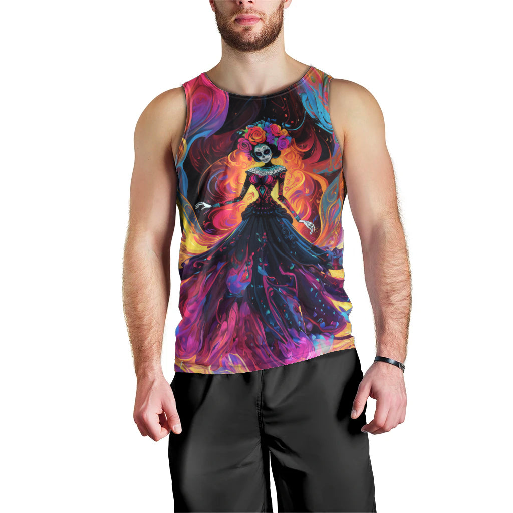 Day of Dead Lady Men Tank Top Sugar Skull Flame Lady - Wonder Print Shop