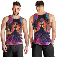 Day of Dead Lady Men Tank Top Sugar Skull Flame Lady - Wonder Print Shop