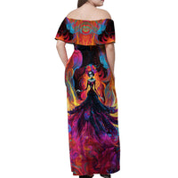 Day of Dead Lady Off Shoulder Maxi Dress Sugar Skull Flame Lady - Wonder Print Shop