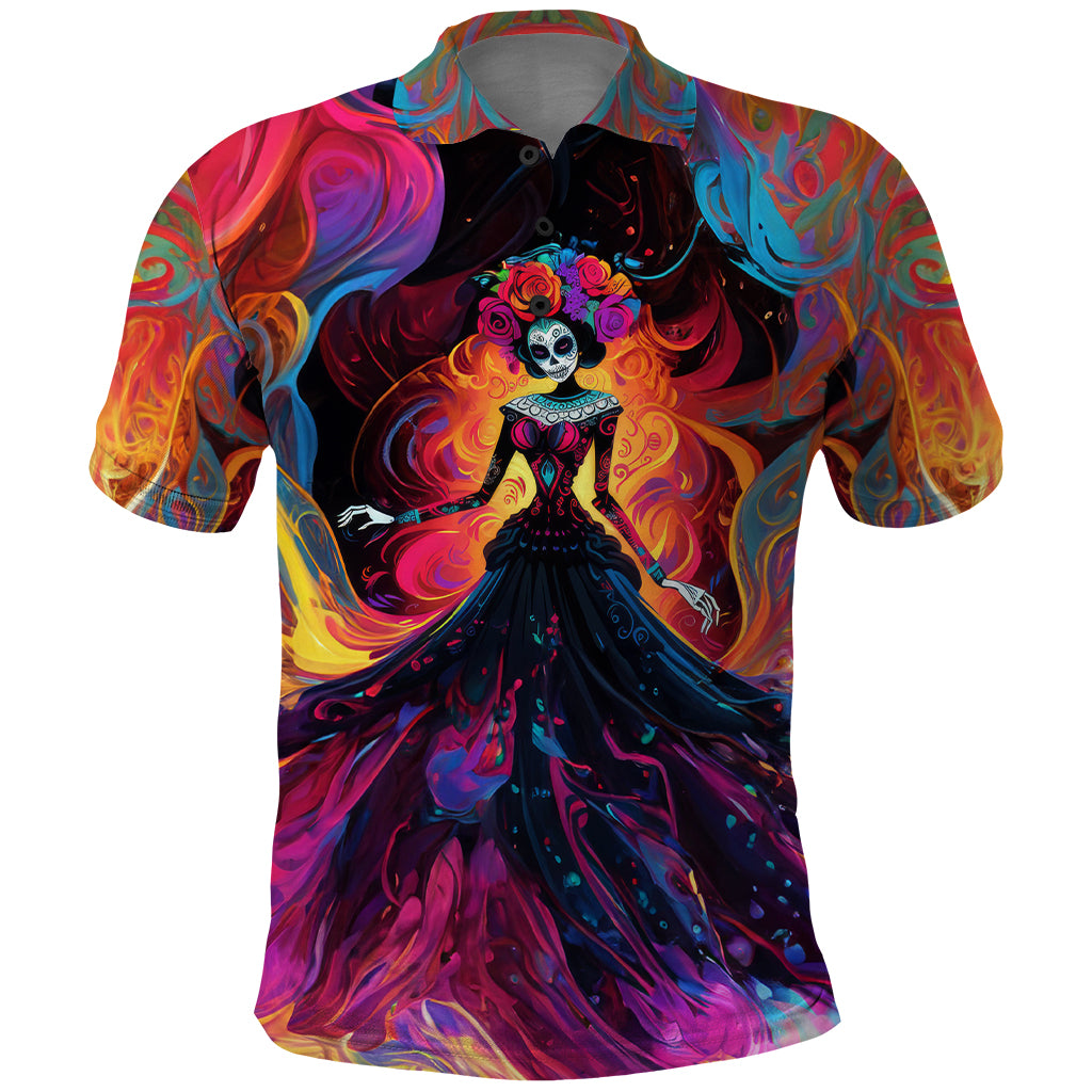 Day of Dead Lady Polo Shirt Sugar Skull Flame Lady - Wonder Print Shop