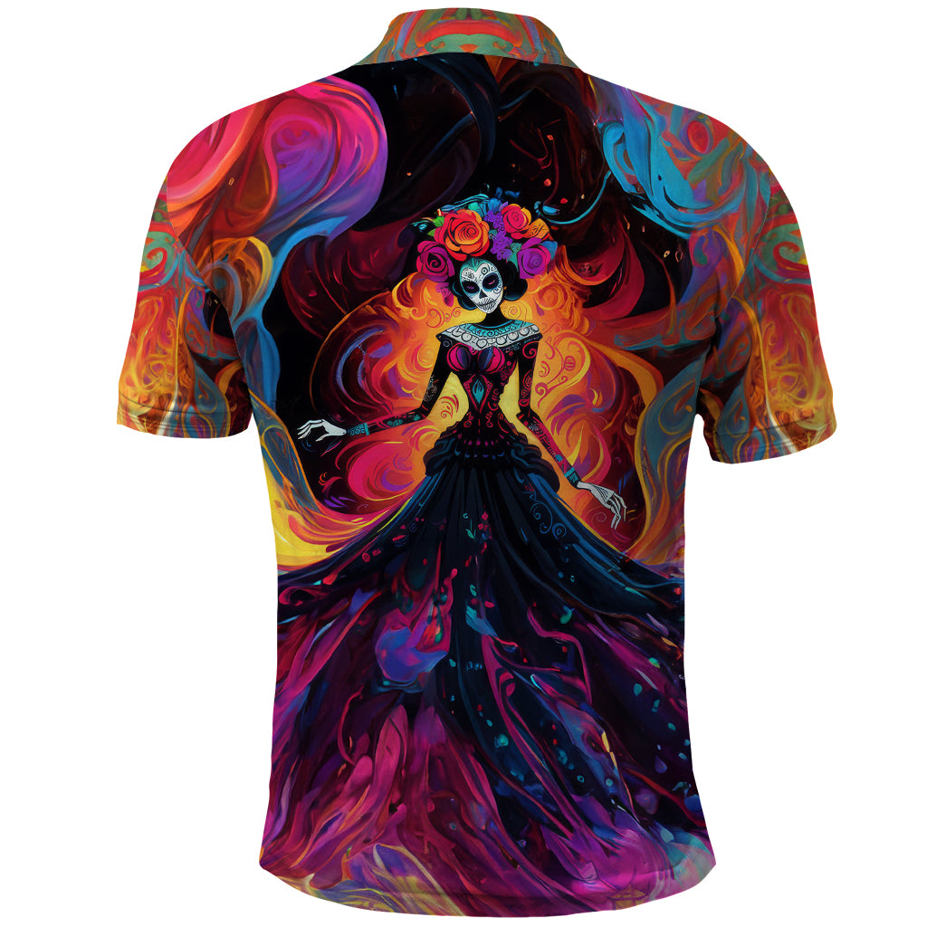 Day of Dead Lady Polo Shirt Sugar Skull Flame Lady - Wonder Print Shop